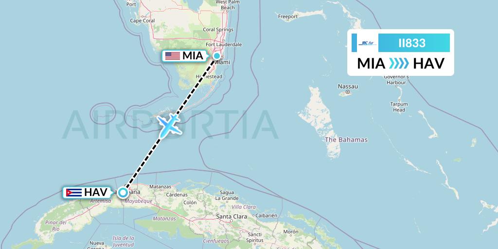 II833 IBC Airways Flight Map: Miami to Havana