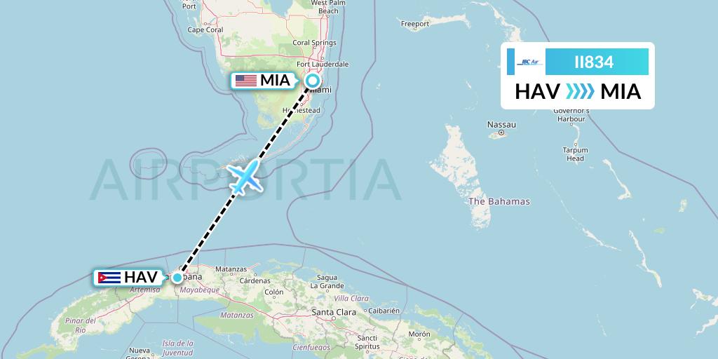 II834 IBC Airways Flight Map: Havana to Miami