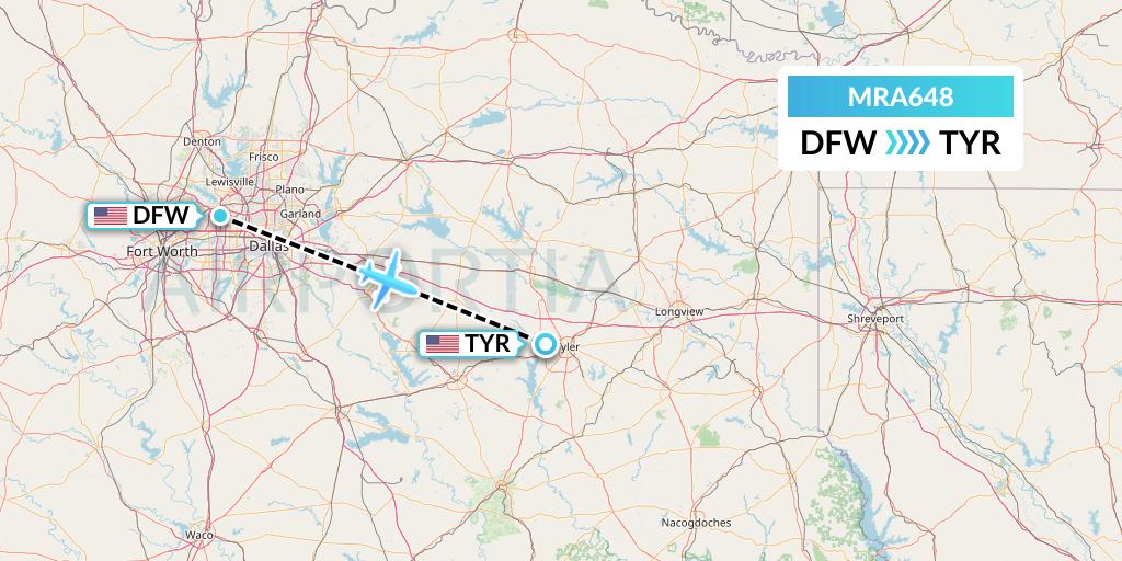 MRA648 Martinaire Flight Map: Dallas to Tyler