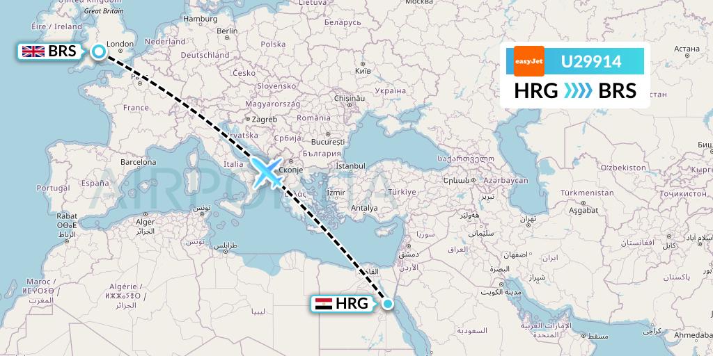 U29914 EasyJet Flight Map: Hurghada to Bristol