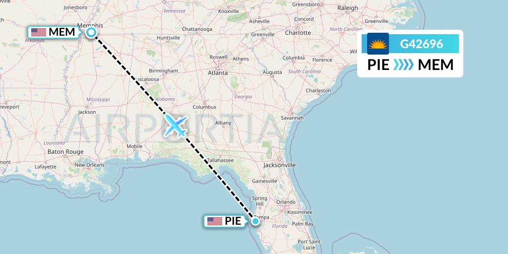 G42696 Allegiant Air Flight Map: St. Petersburg to Memphis