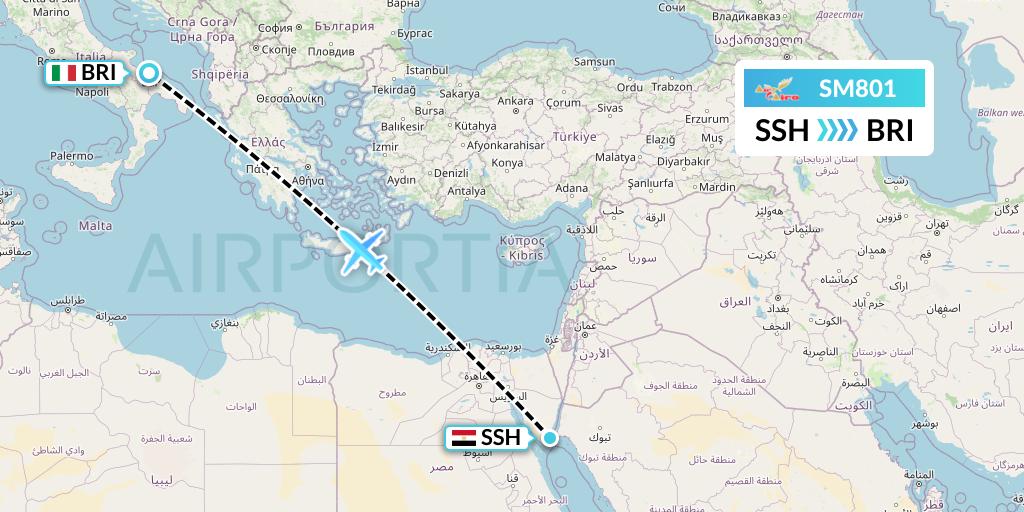 SM801 Air Cairo Flight Map: Sharm el-Sheikh to Bari