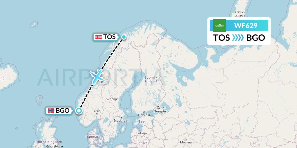 WF629 Wideroe Flight Map: Tromso to Bergen