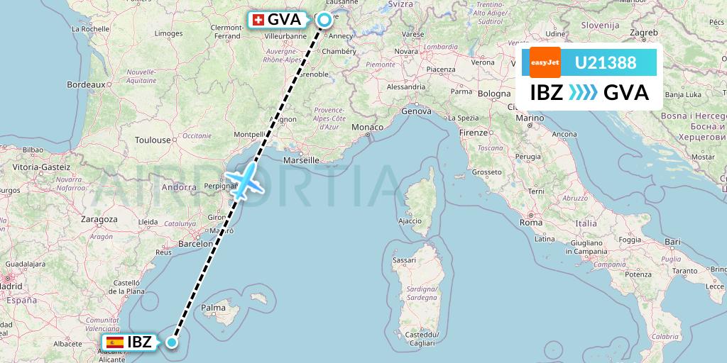U21388 EasyJet Flight Map: Ibiza to Geneva