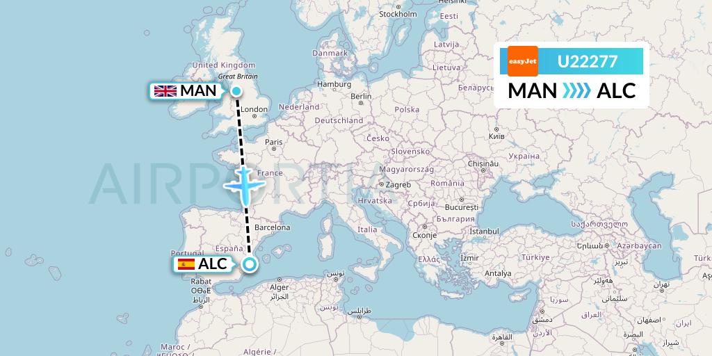 U22277 EasyJet Flight Map: Manchester to Alicante