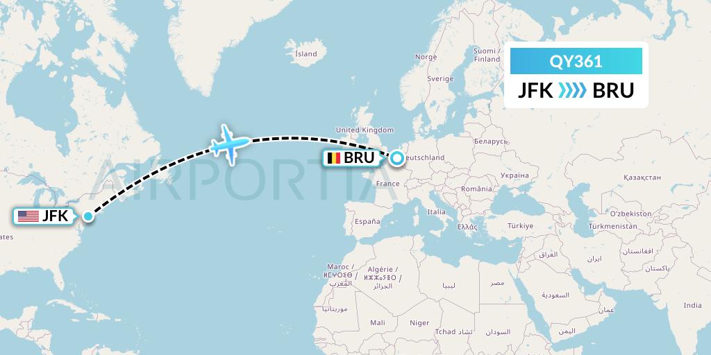 QY361 European Air Transport Flight Map: New York to Brussels