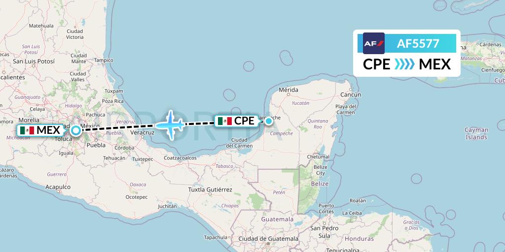 AF5577 Air France Flight Map: Campeche to Mexico City