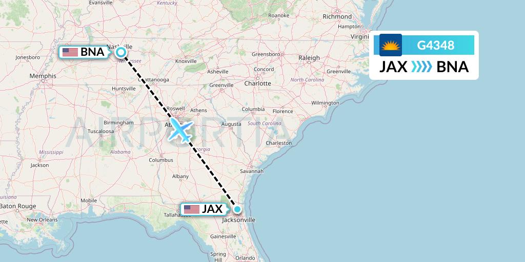 G4348 Allegiant Air Flight Map: Jacksonville to Nashville