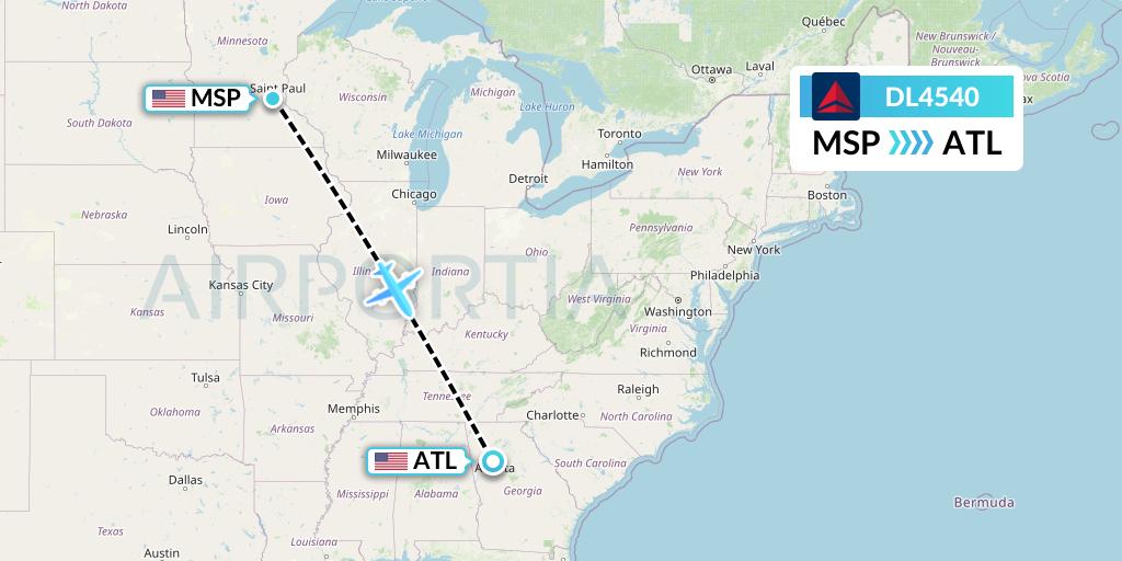 DL4540 Delta Air Lines Flight Map: Minneapolis to Atlanta