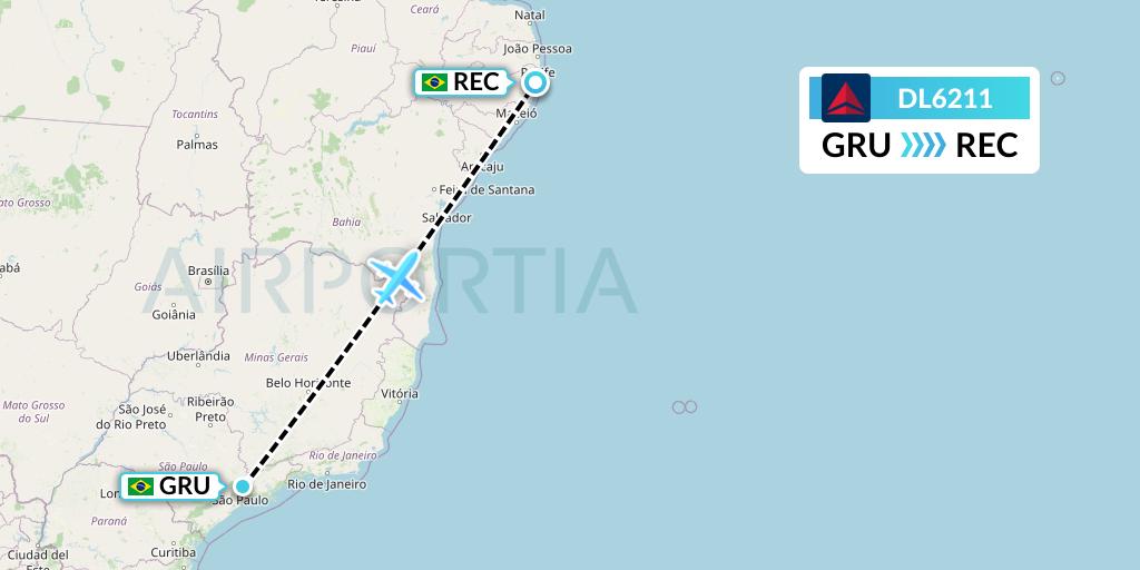 DL6211 Delta Air Lines Flight Map: Sao Paulo to Recife