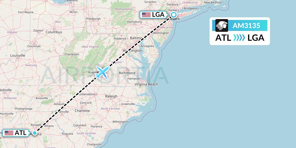 AM3135 Aeromexico Flight Map: Atlanta to New York