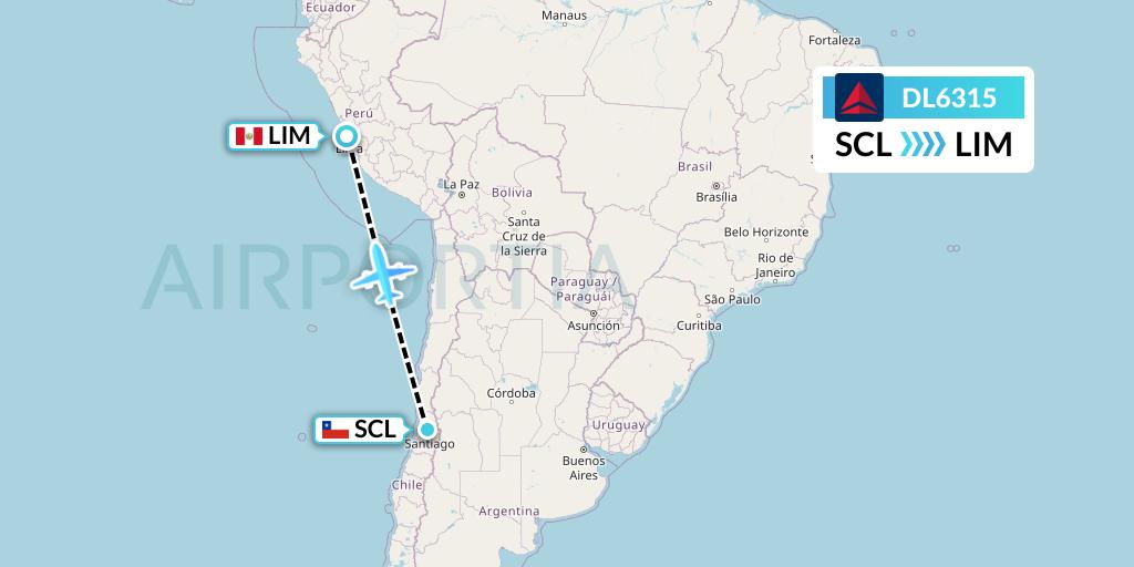 DL6315 Delta Air Lines Flight Map: Santiago to Lima