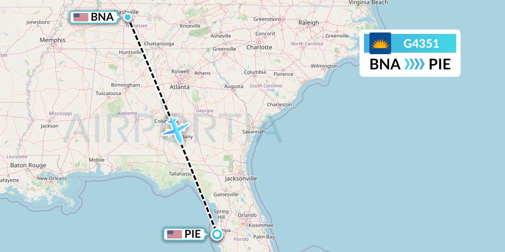 G4351 Allegiant Air Flight Map: Nashville to St. Petersburg
