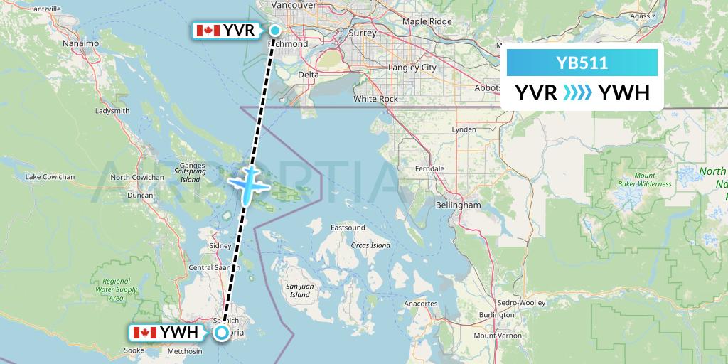 YB511 Harbour Air Seaplanes Flight Map: Vancouver to Victoria