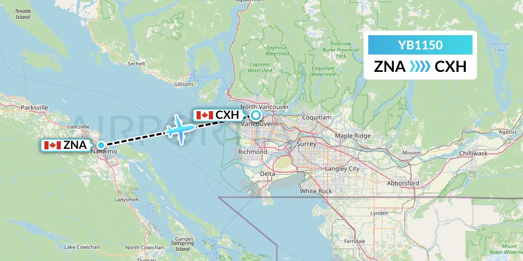 YB1150 Harbour Air Seaplanes Flight Map: Nanaimo to Vancouver
