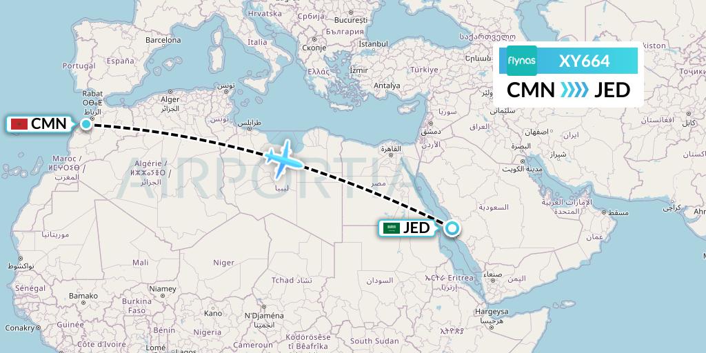 XY664 Flynas Flight Map: Casablanca to Jeddah