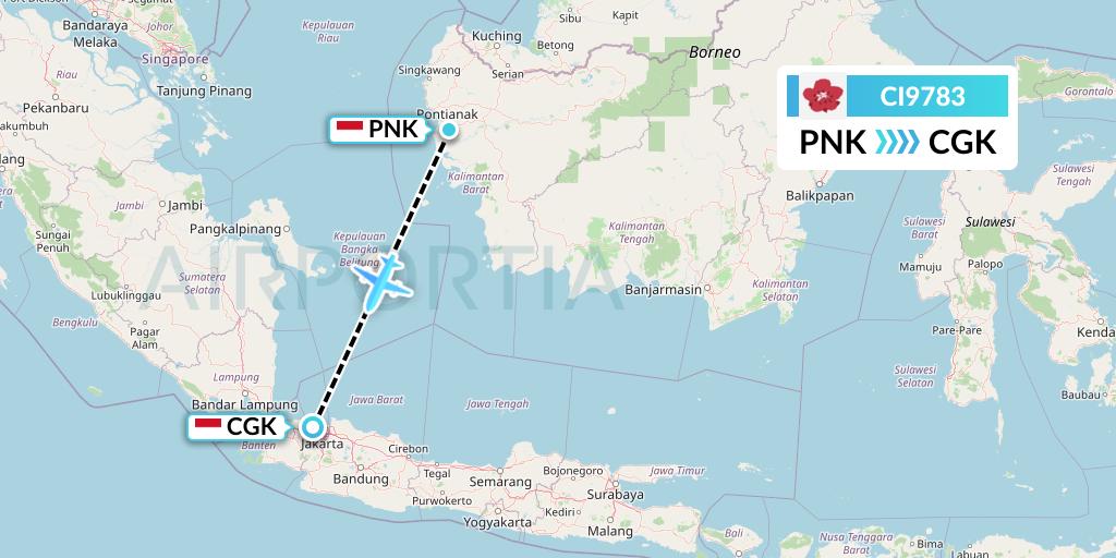 CI9783 China Airlines Flight Map: Pontianak to Jakarta