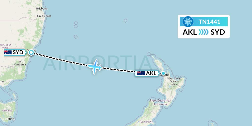 TN1441 Air Tahiti Nui Flight Map: Auckland to Sydney