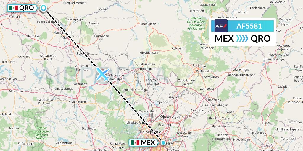 AF5581 Air France Flight Map: Mexico City to Queretaro