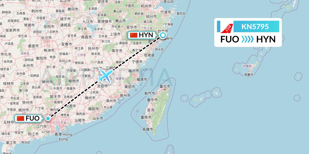 KN5795 China United Airlines Flight Map: Foshan to Huangyan