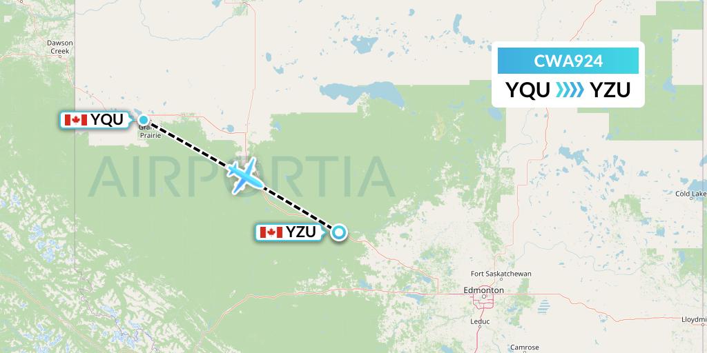 CWA924 Can West Corporate Air Charters Ltd. Flight Map: Grande Prairie to Whitecourt