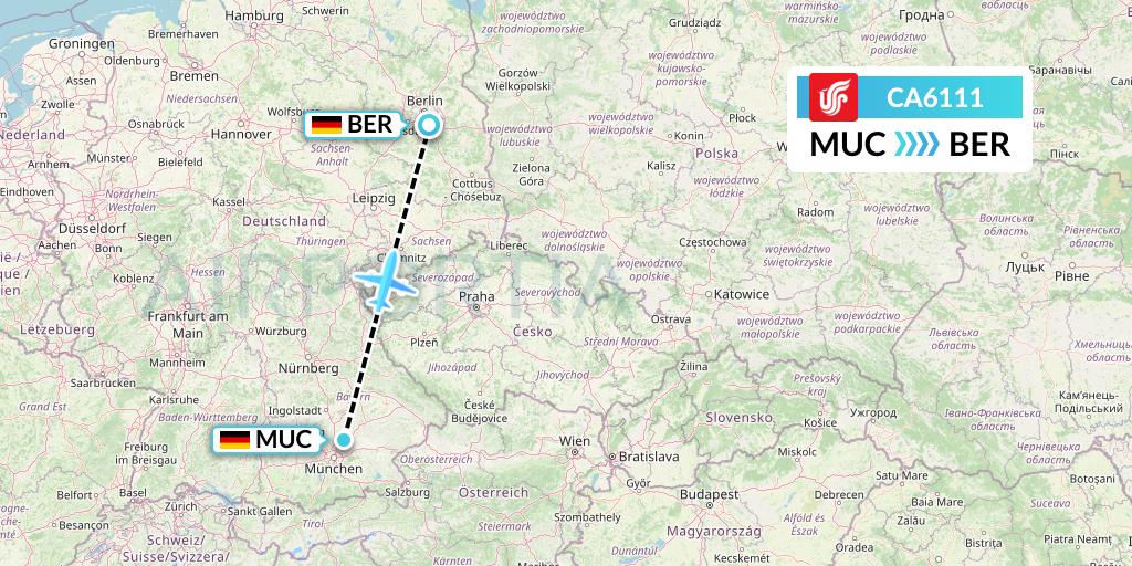 CA6111 Air China Flight Map: Munich to Berlin