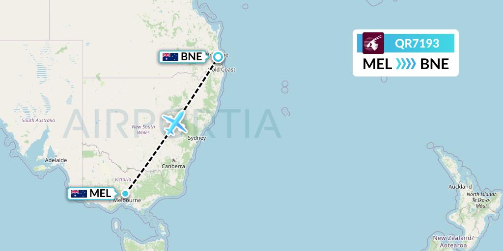 QR7193 Qatar Airways Flight Map: Melbourne to Brisbane