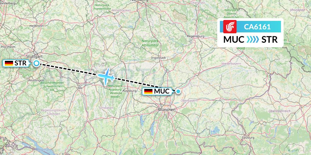 CA6161 Air China Flight Map: Munich to Stuttgart