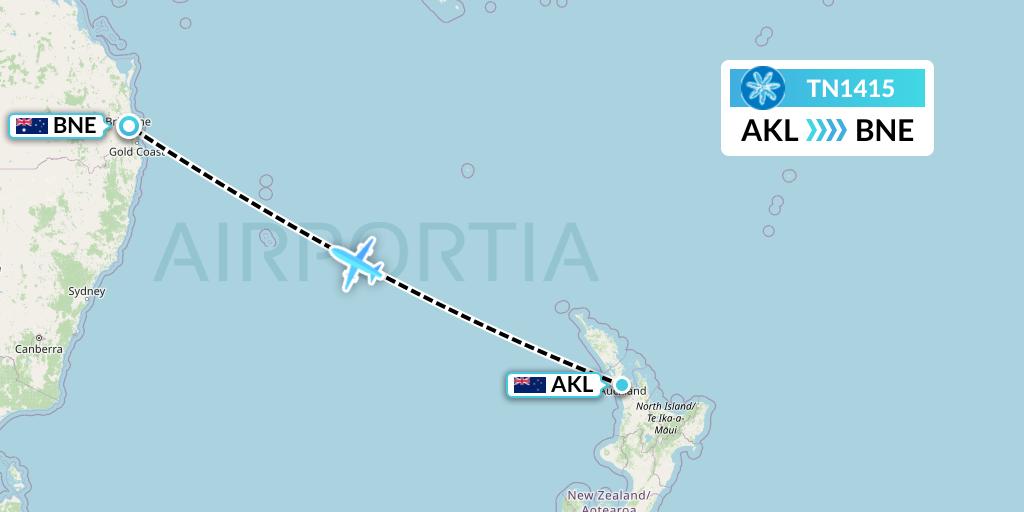 TN1415 Air Tahiti Nui Flight Map: Auckland to Brisbane