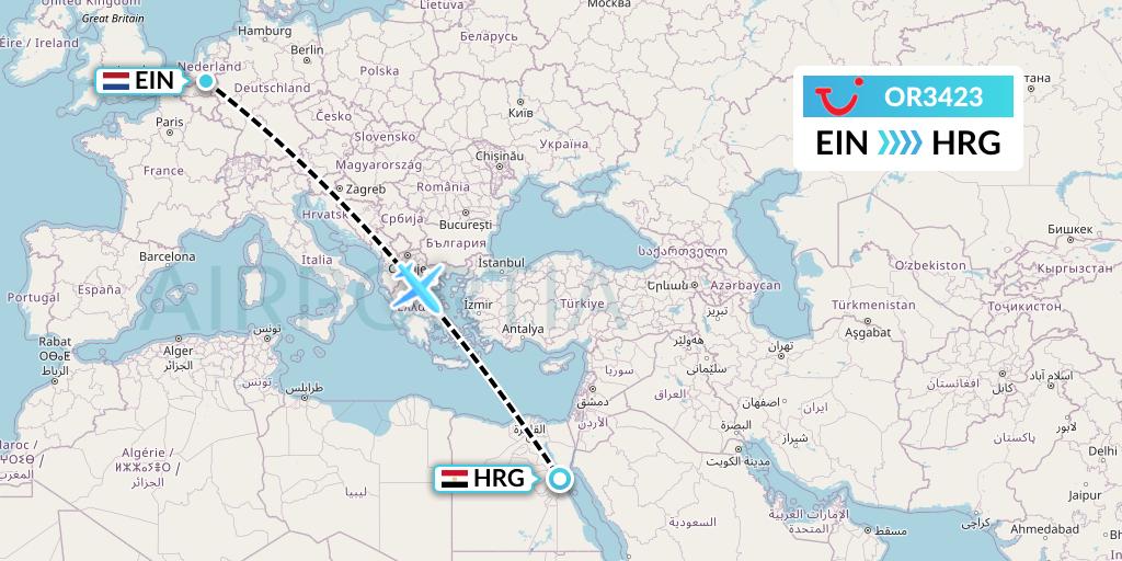 OR3423 TUI fly Netherlands Flight Map: Eindhoven to Hurghada
