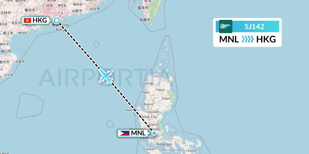 5J142 CEBU Pacific Air Flight Map: Manila to Hong Kong