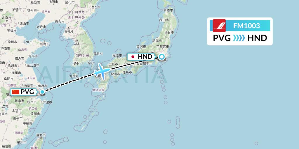 FM1003 Shanghai Airlines Flight Map: Shanghai to Tokyo