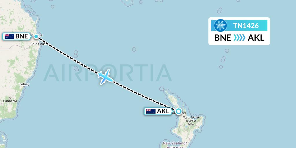 TN1426 Air Tahiti Nui Flight Map: Brisbane to Auckland