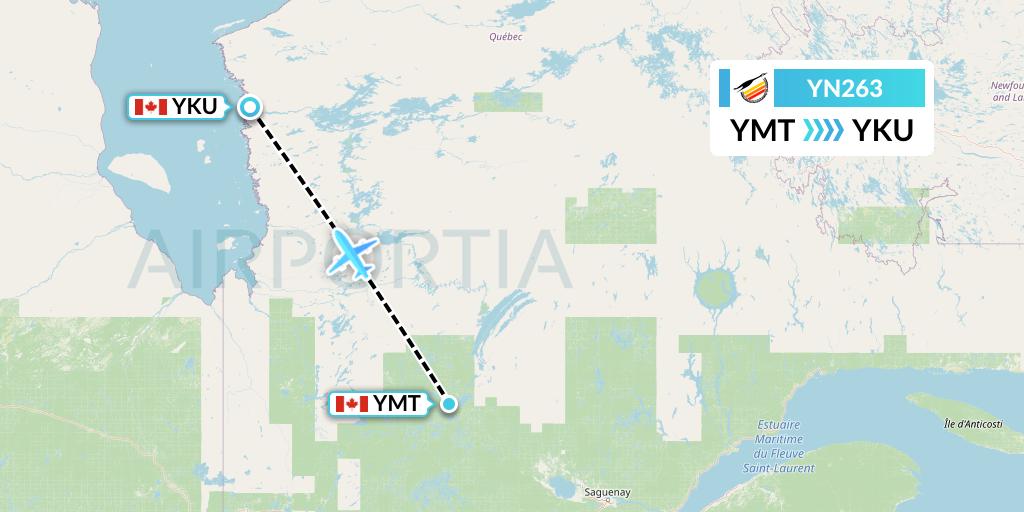 YN263 Air Creebec Flight Map: Chibougamau to Chisasibi