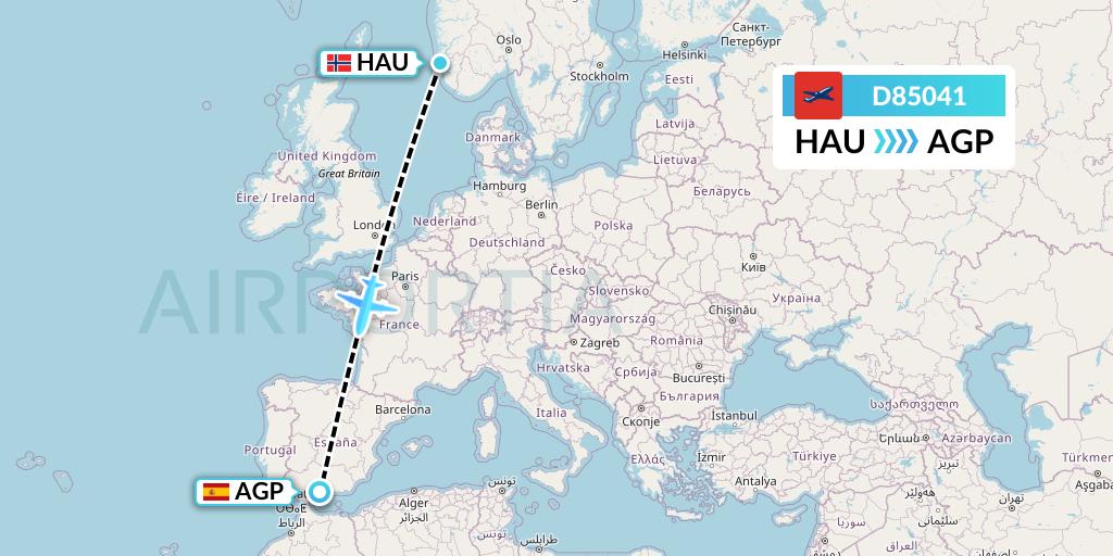 D85041 Norwegian Air International Flight Map: Haugesund to Malaga