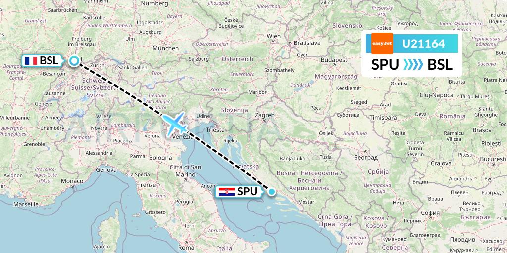 U21164 EasyJet Flight Map: Split to Basel