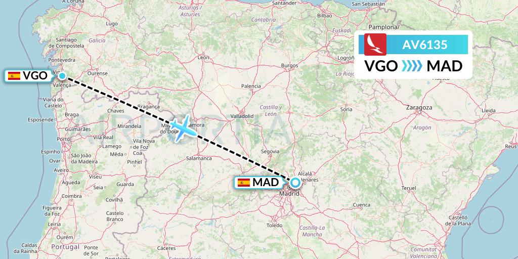 AV6135 Avianca Flight Map: Vigo to Madrid