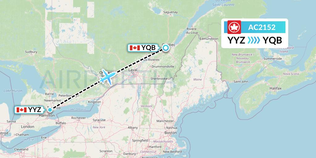AC2152 Air Canada Flight Map: Toronto to Quebec