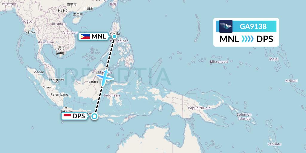 GA9138 Garuda Indonesia Flight Map: Manila to Denpasar