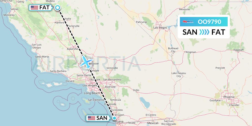 OO9790 SkyWest Airlines Flight Map: San Diego to Fresno