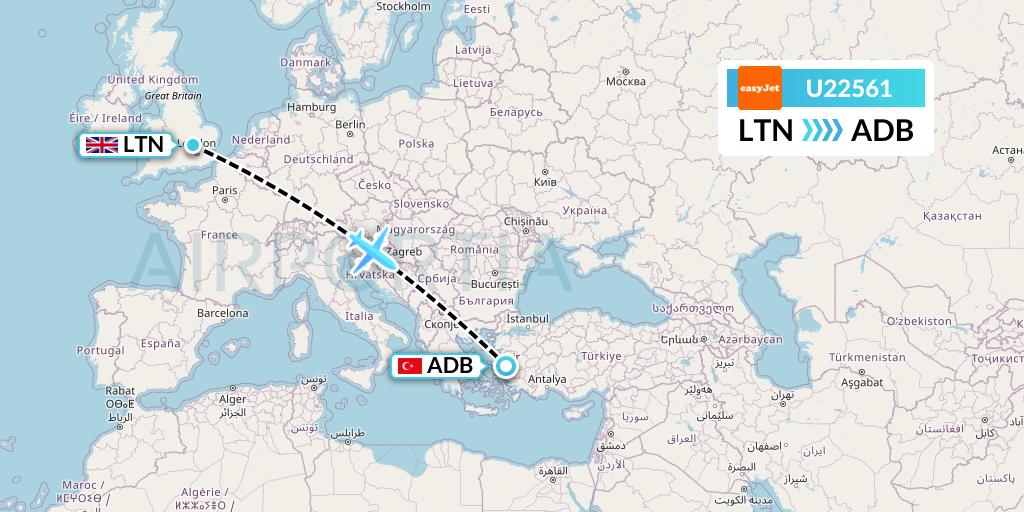 U22561 EasyJet Flight Map: London to Izmir