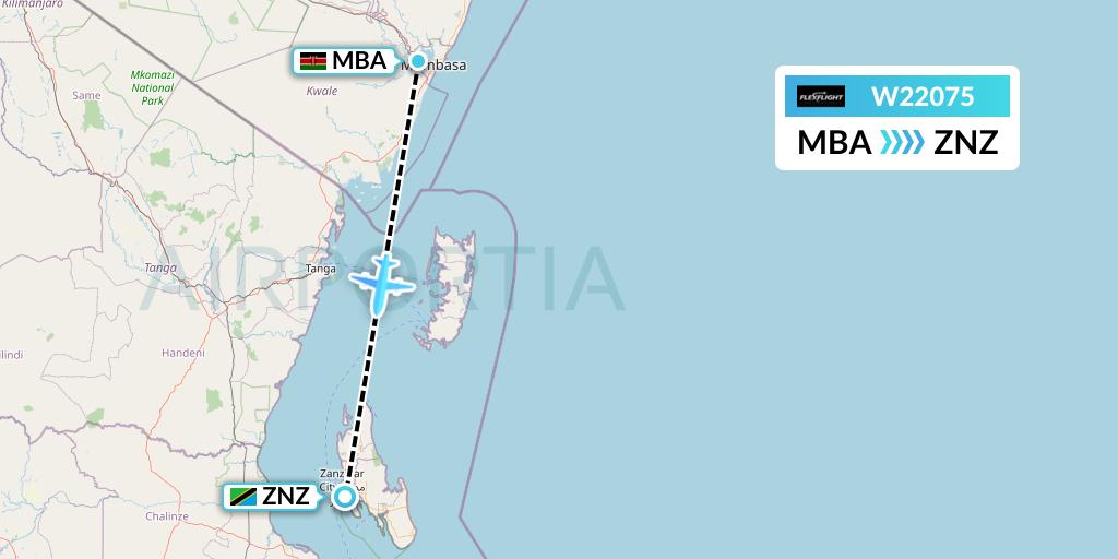 W22075 Flex Flight Flight Map: Mombasa to Zanzibar
