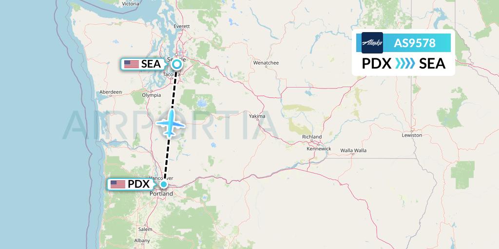 AS9578 Alaska Airlines Flight Map: Portland to Seattle