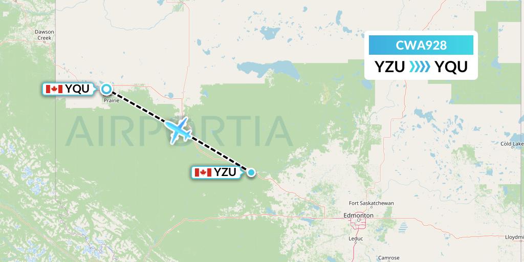 CWA928 Can West Corporate Air Charters Ltd. Flight Map: Whitecourt to Grande Prairie