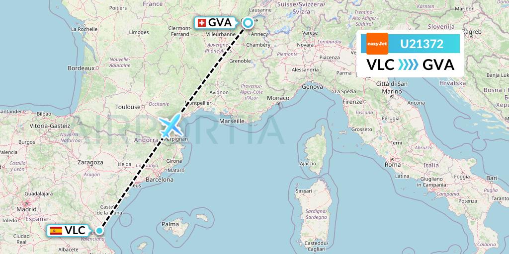 U21372 EasyJet Flight Map: Valencia to Geneva