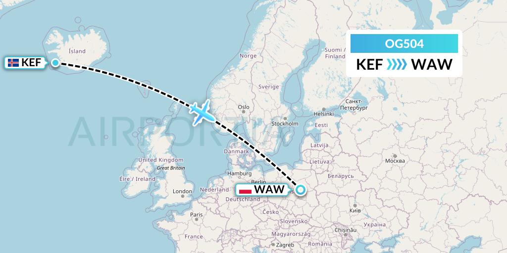 OG504 Fly Play Flight Map: Reykjavik to Warsaw