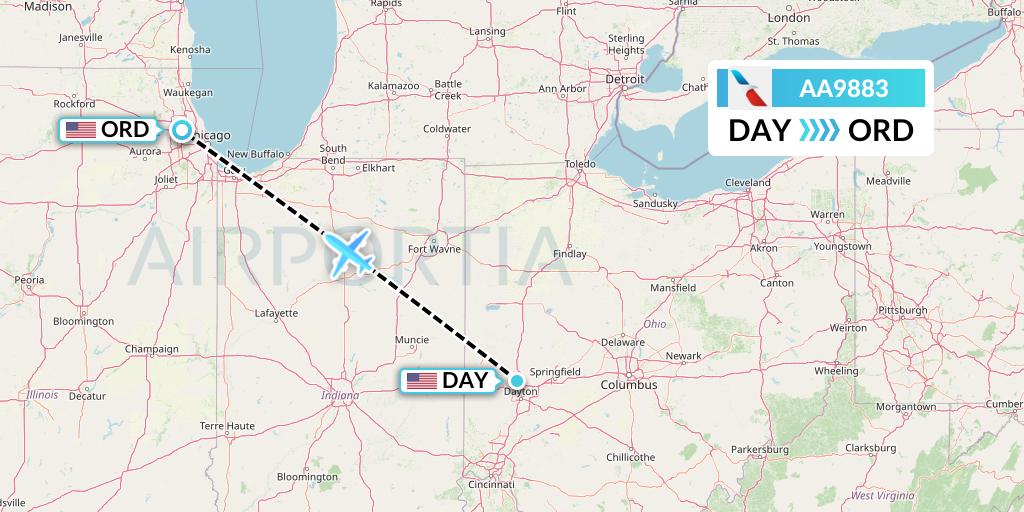 AA9883 Flight Status American Airlines Dayton to Chicago (AAL9883)