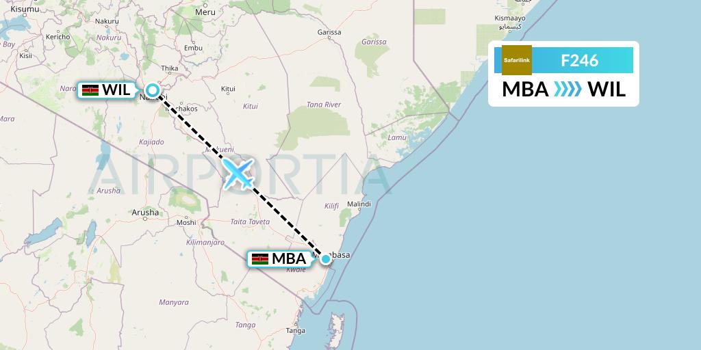 F246 Safarilink Aviation Flight Map: Mombasa to Nairobi
