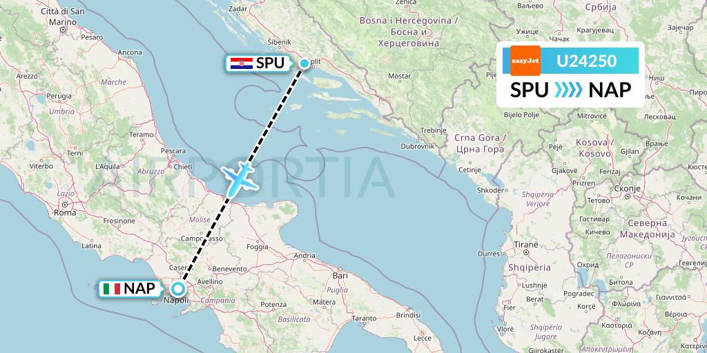 U24250 EasyJet Flight Map: Split to Naples