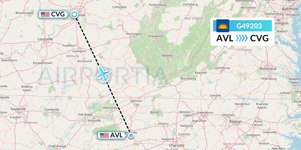 G49203 Allegiant Air Flight Map: Asheville to Cincinnati